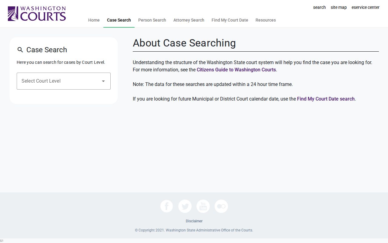 Federal Way people search fields in Washington Courts Search