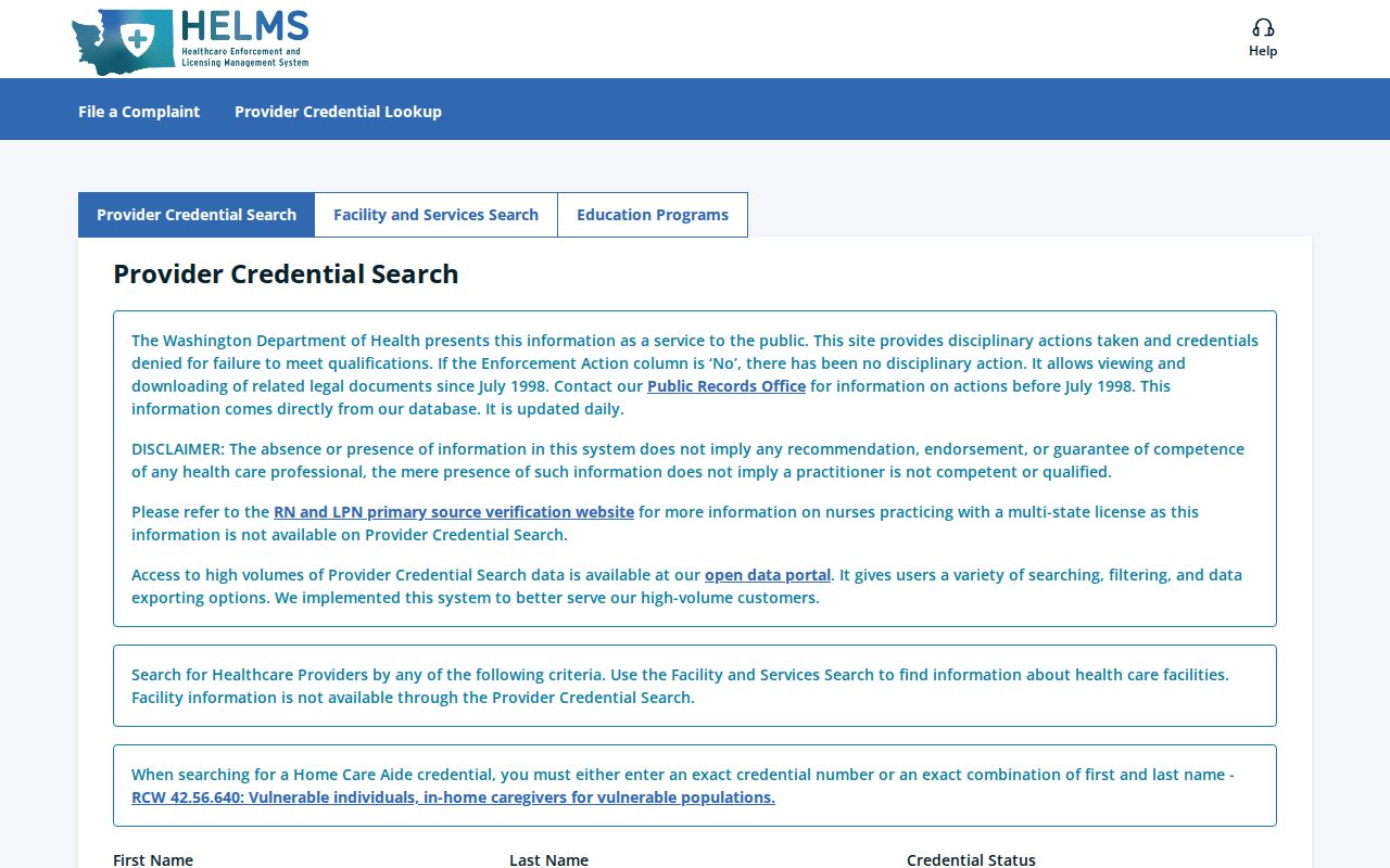 Federal Way people directories Washington health credential search