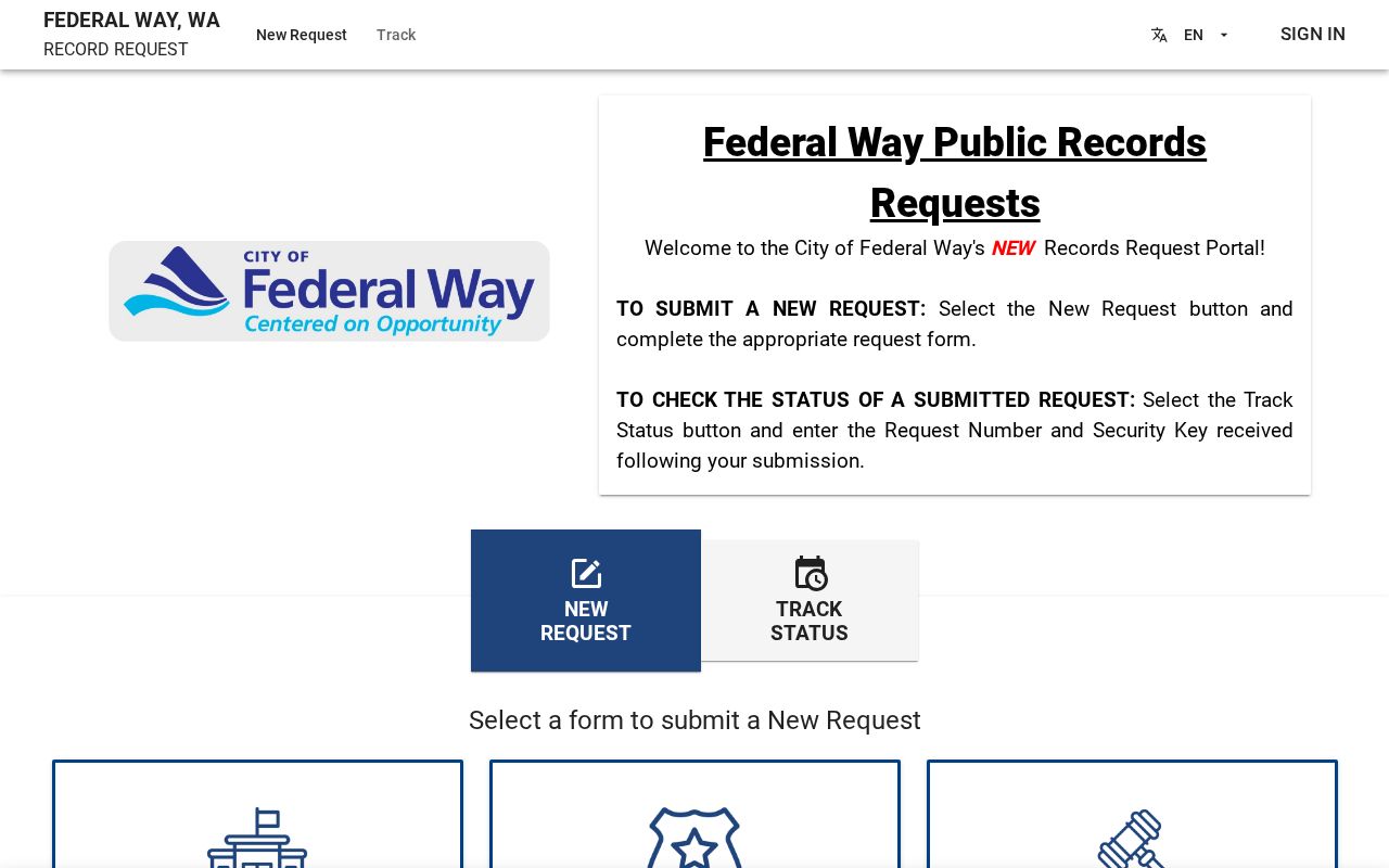 Federal Way public records request portal categories