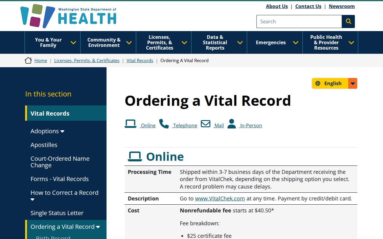 Federal Way public records route to Washington vital record applications