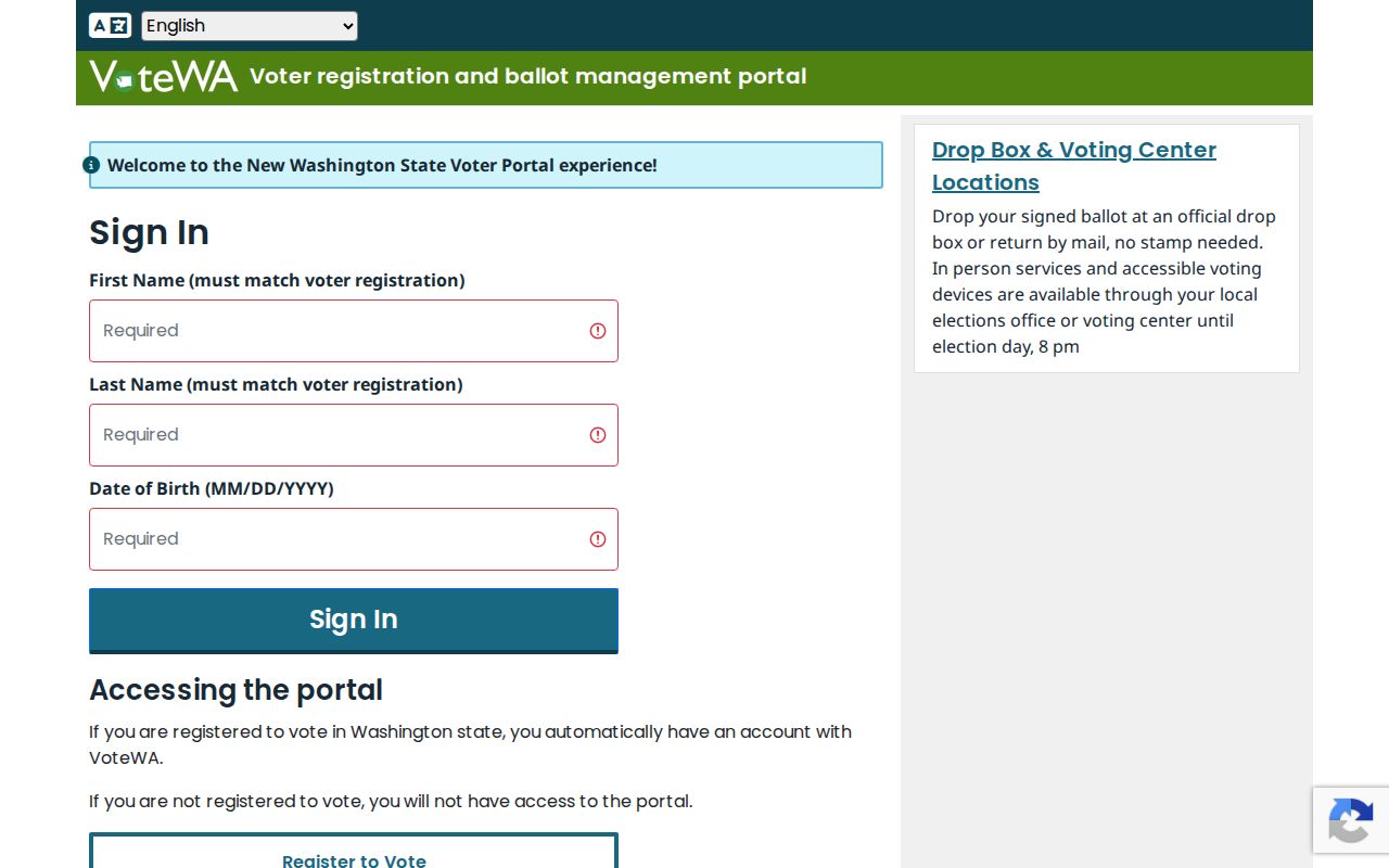 Federal Way voter registration records VoteWA lookup fields